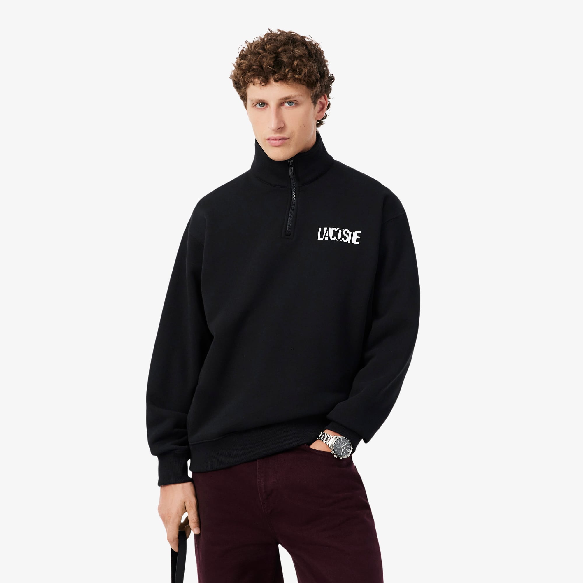 Lacoste Sudadera de Cuello con Cierre de Felpa Estampada Negro