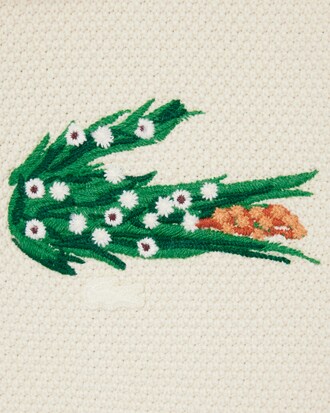 Runway Floral Crocodile Polo Collar Piqu&eacute; Sweater