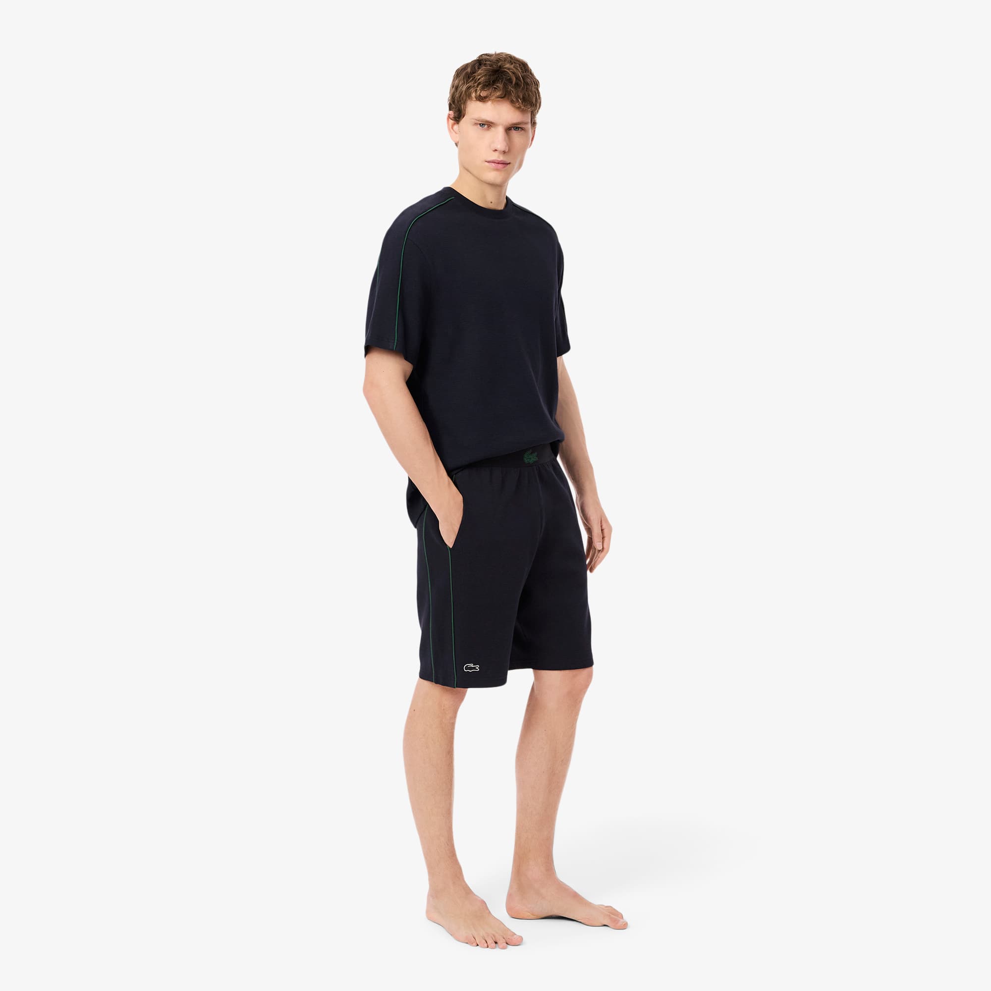 Lacoste Men's Textured Knit Lounge Shorts - Xs In Blue