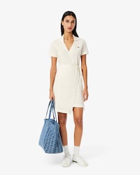 Vestido cruzado de minipiqué elástico para mujer