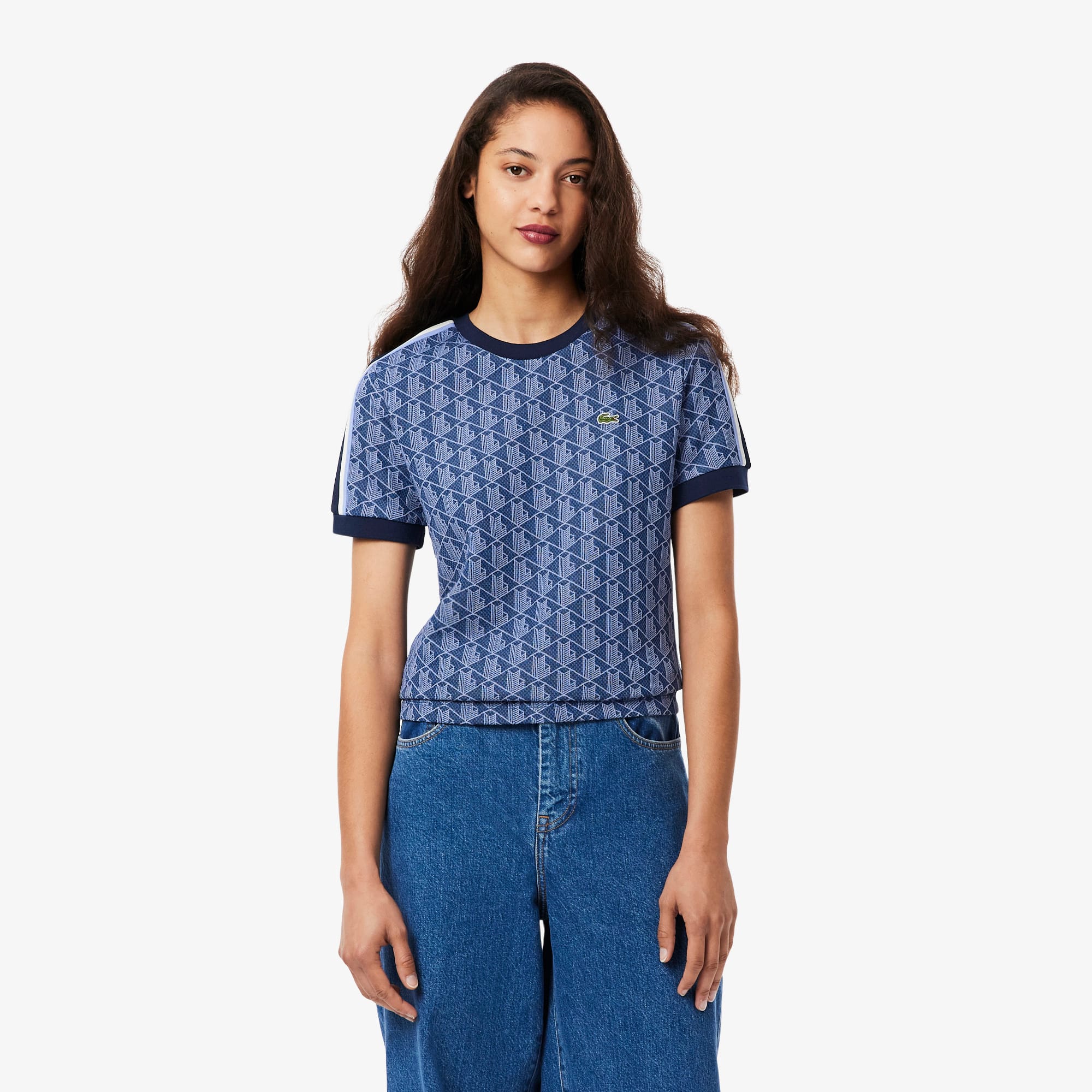 Lacoste Jacquard Monogram T-shirt In Blue