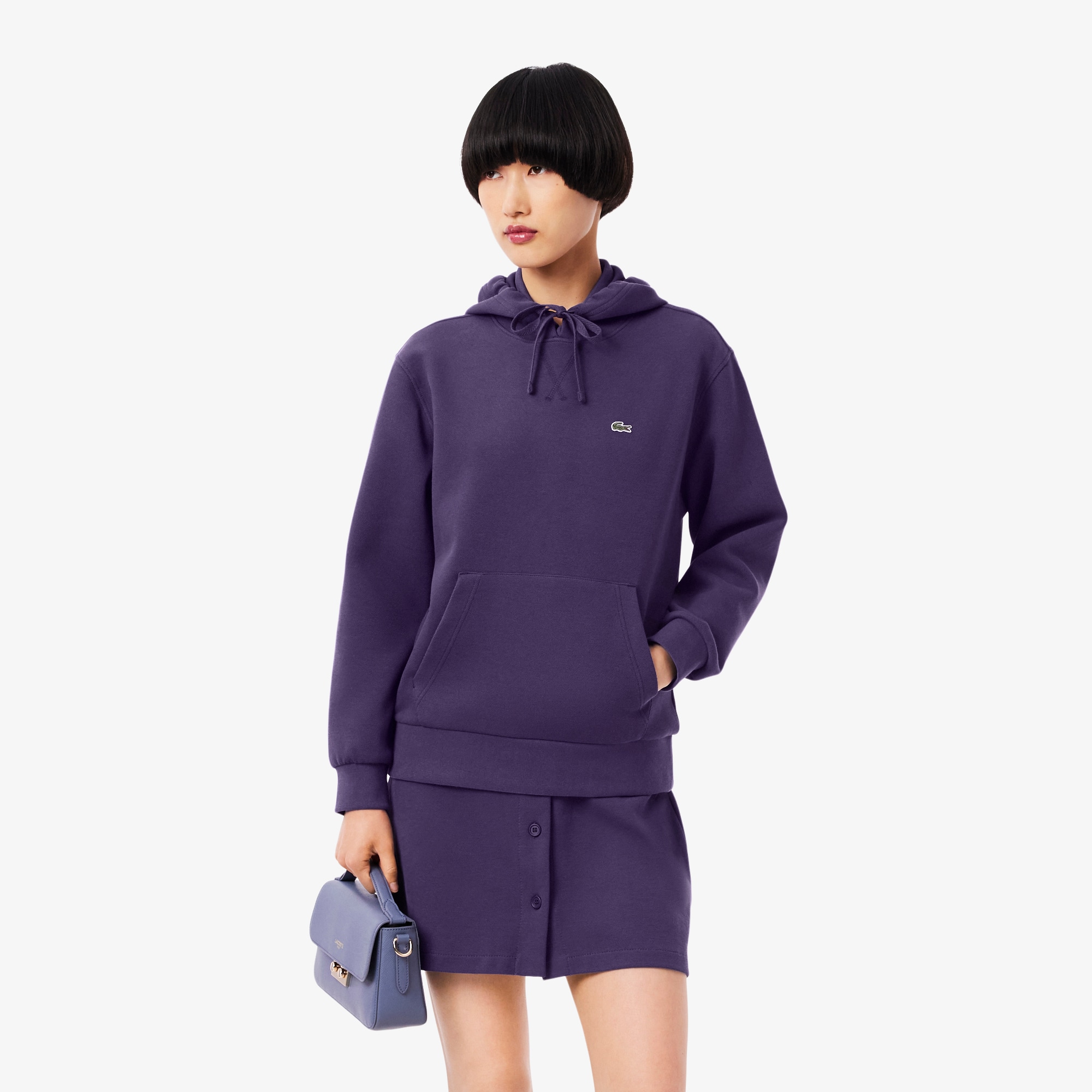 Lacoste Logo-patch Hoodie In Purple