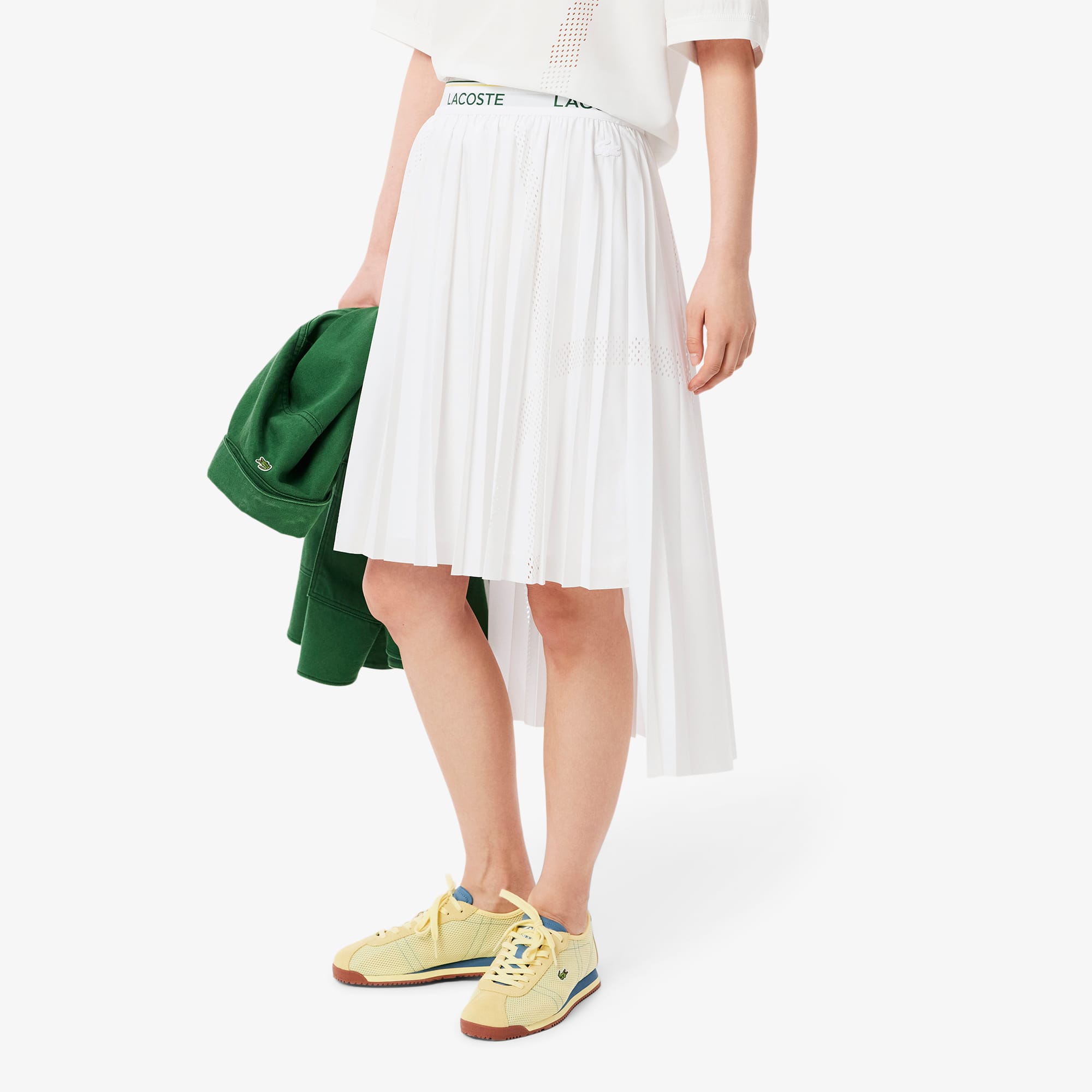 ★LACOSTE★ Women's New Gathered Skirt Beige JF806E-55G02S Women's Branded Elasticised Pleated Skirt - Shorts & Skirts