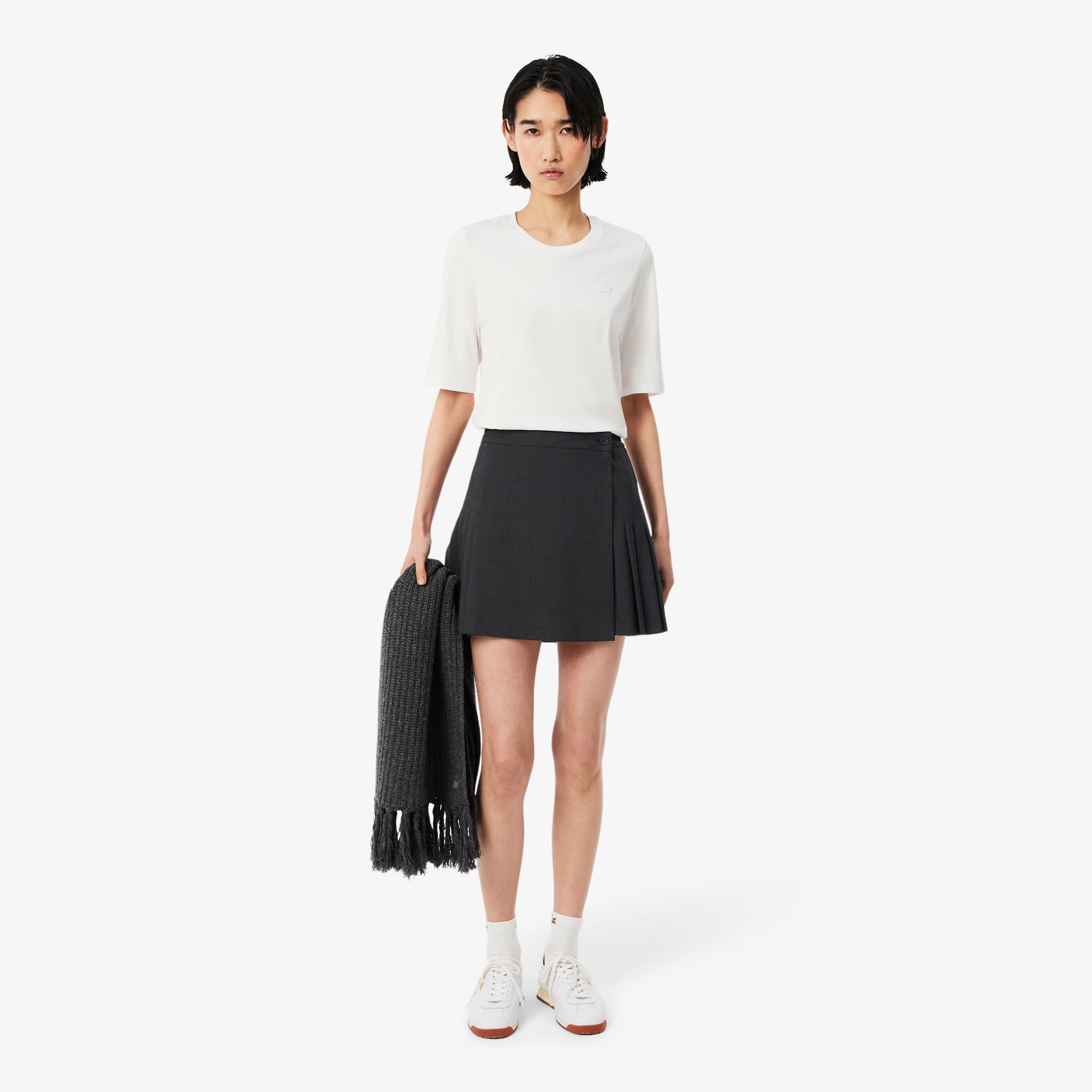 Lacoste Short Pleated Wrap Skirt - M (38) In Grey