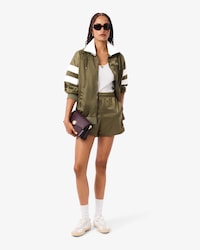 Women's Oversized Pointelle Stripe Satin Sweatshirt