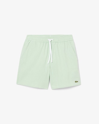 Men's Mid Length Striped Textured Swim Trunks