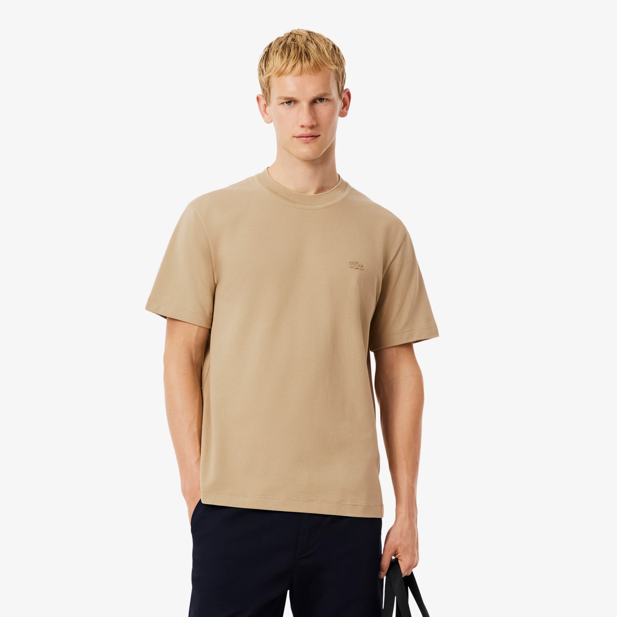 Lacoste Men's Ribbed Neck Petit Piqué T-shirt - 3xl - 8 In Neutral