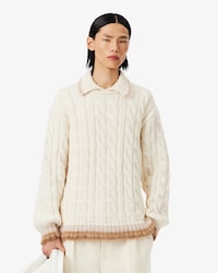 Runway Wool Polo Collar Cable Knit Sweater