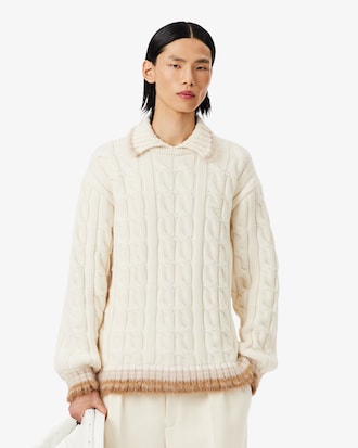 Runway Wool Polo Collar Cable Knit Sweater