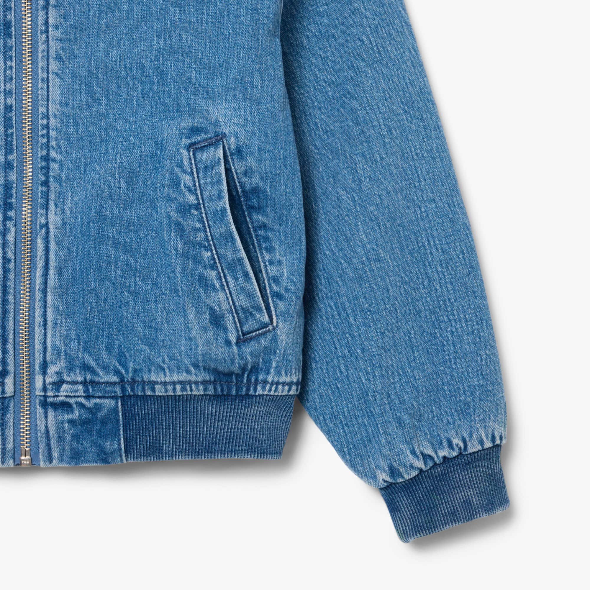 Padded Badge Accent Denim Bomber Jacket
