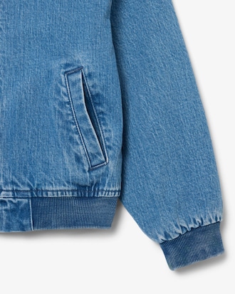 Padded Badge Accent Denim Bomber Jacket