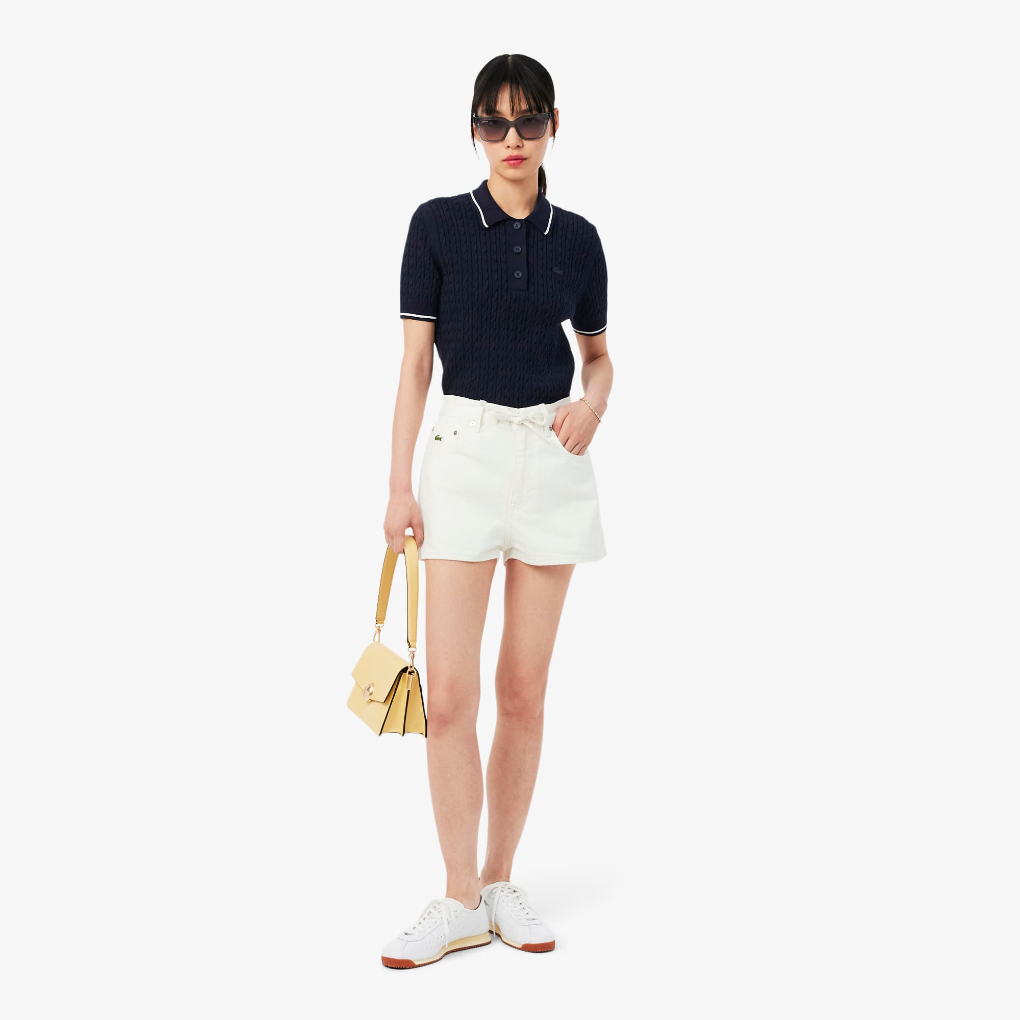 Striped Cable Knit Polo Collar Sweater - Sweaters & Sweatshirts
