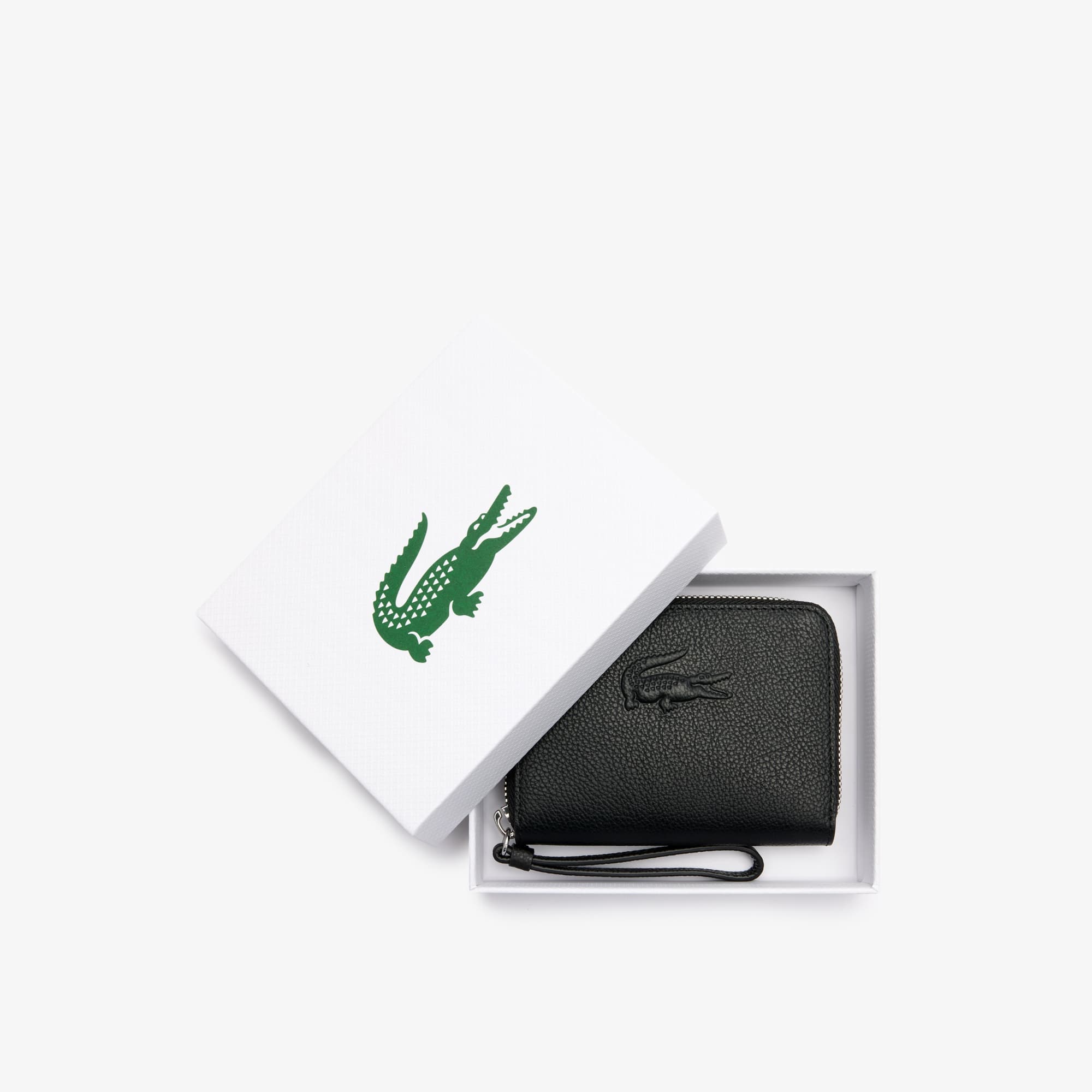[LACOSTE] CITY CORT BLACKコインウォレット 女性ファスナー財布 Women's City Court Grain Leather Wallet - Wallets & Small