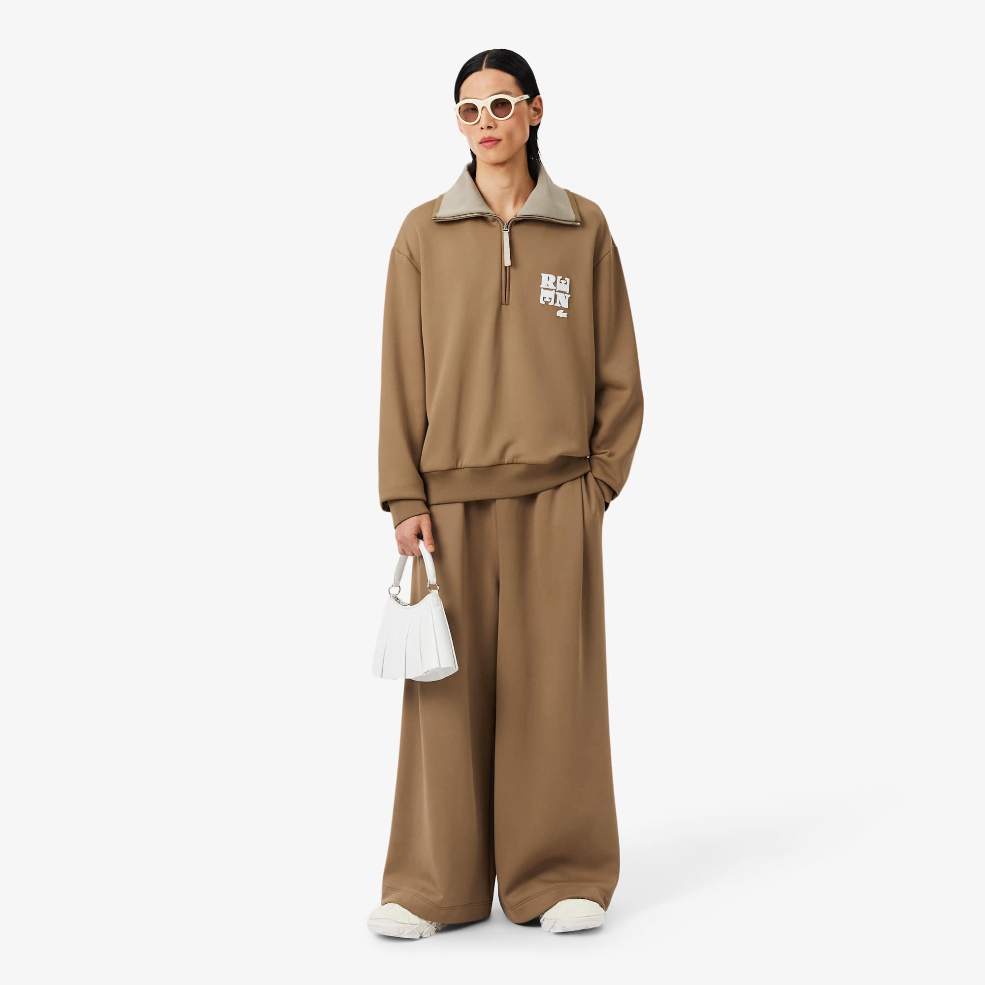 Runway High Neck Zipped Badge Accent Sweatshirt - Sweaters