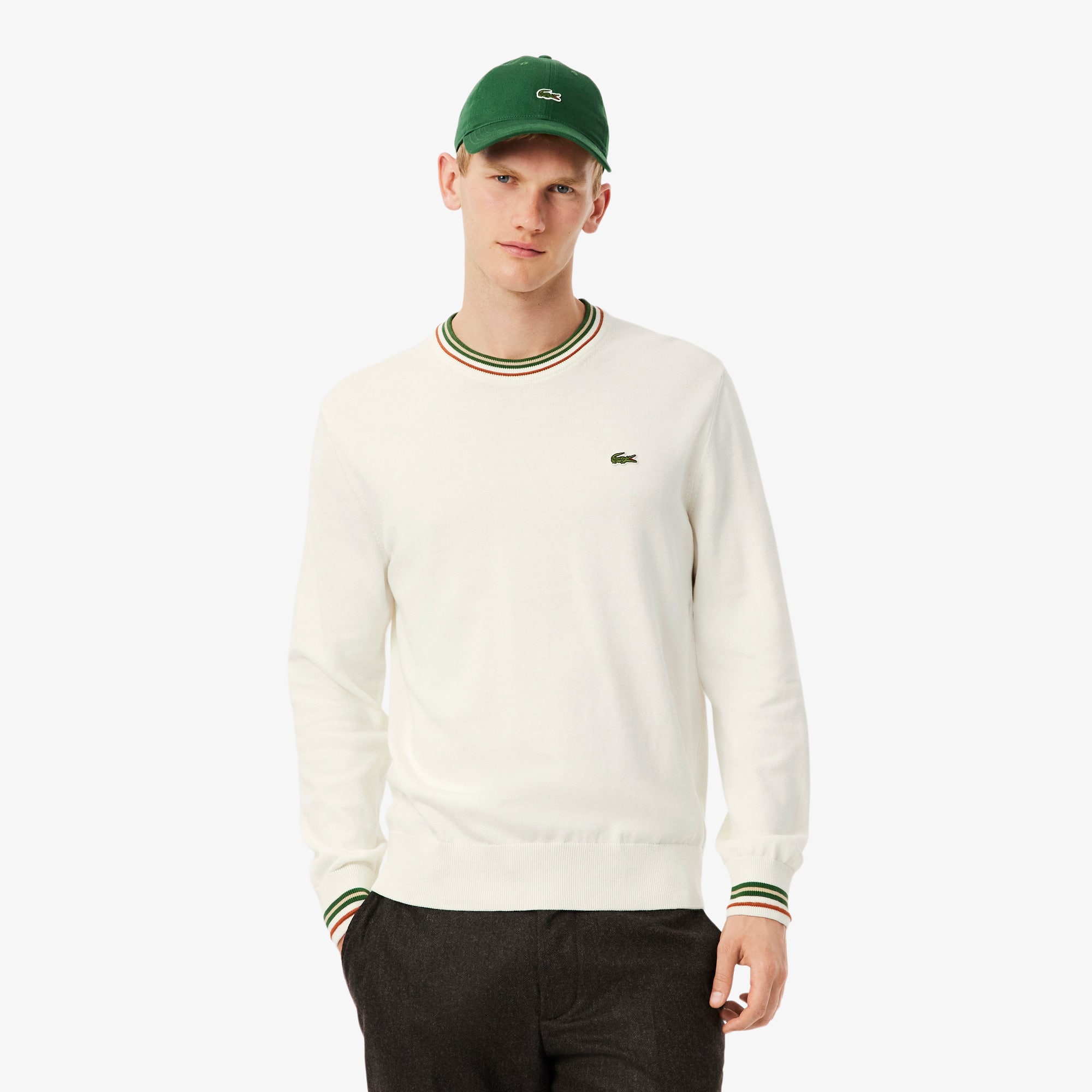 Lacoste Men's Striped Cotton Jersey Sweater - M - 4 In White