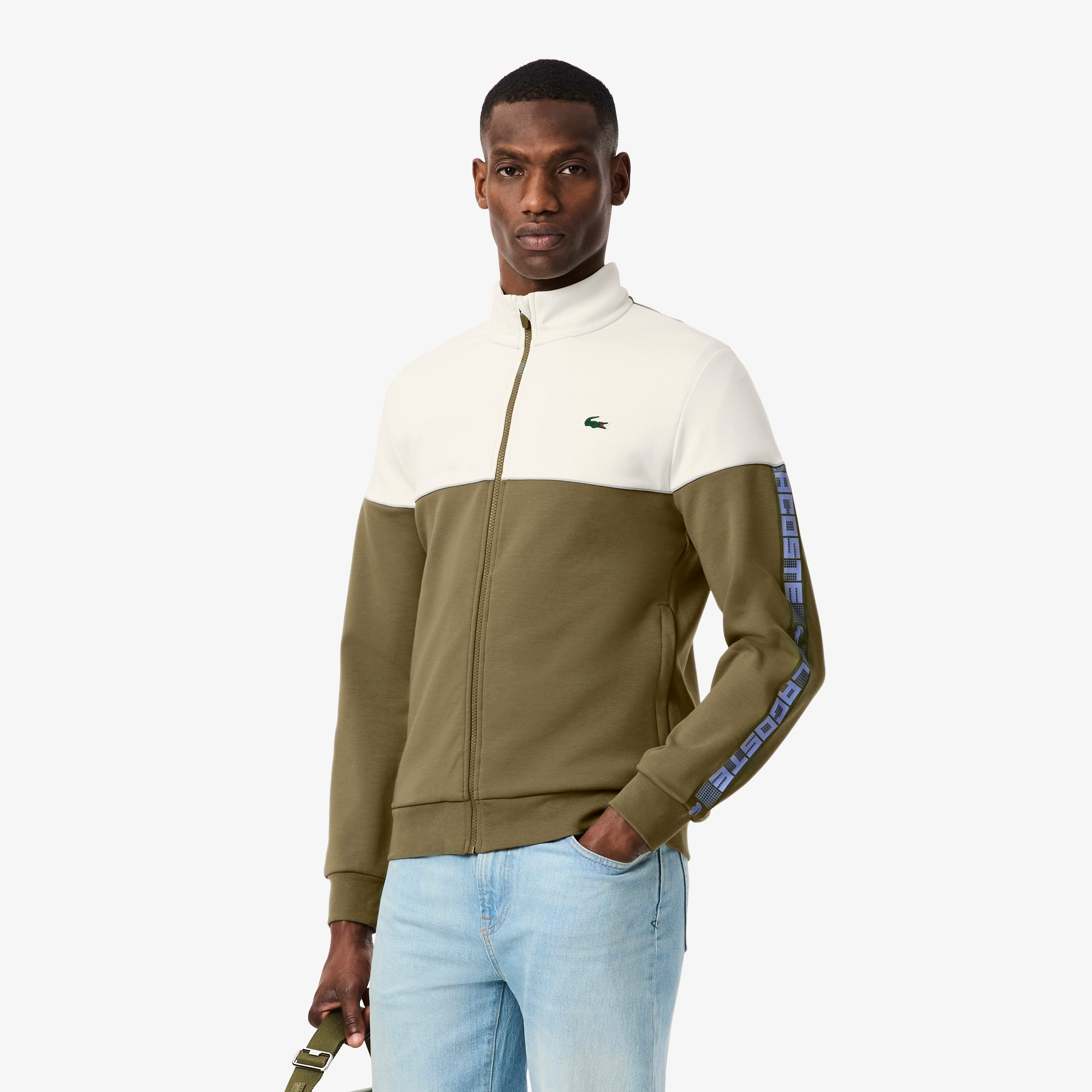 Lacoste Men's Tennis Zip-up Colorblock Sweatshirt - S - 3 In Green