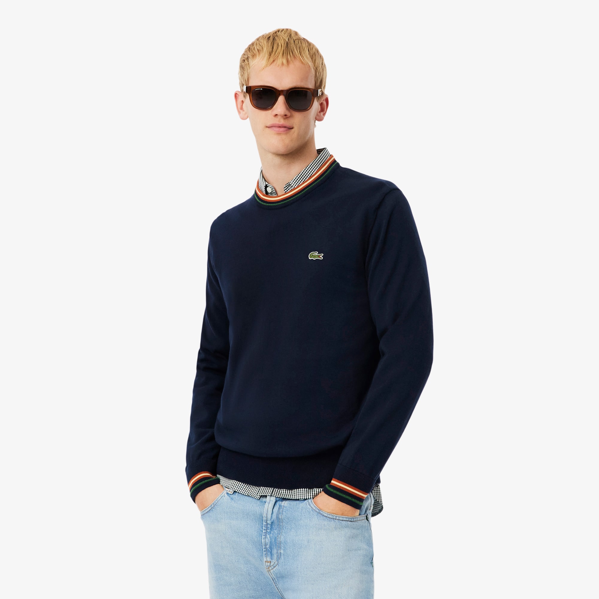Lacoste Men's Striped Cotton Jersey Sweater - 4xl - 9 In Blue