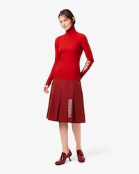 Runway Embroidered Pleated Midi Skirt