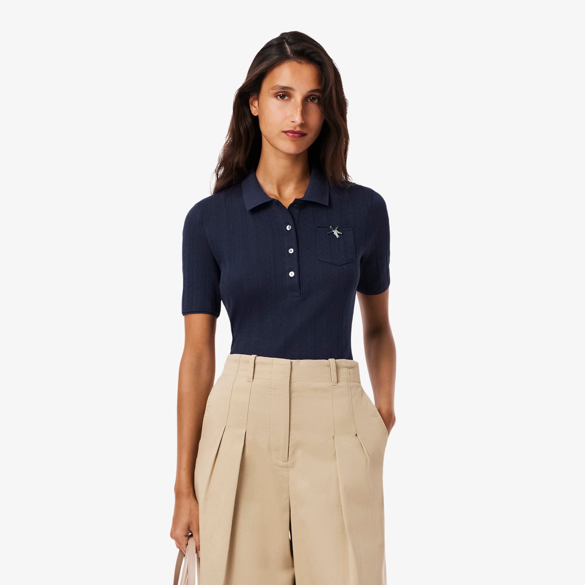Lacoste Women's Slim Fit Pointelle Branded L.12.d Polo - 40 In Blue