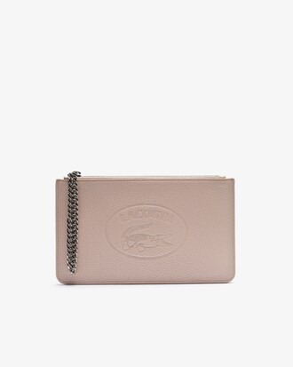 Pochette zipp&eacute;e Croco Crew en cuir grain&eacute;