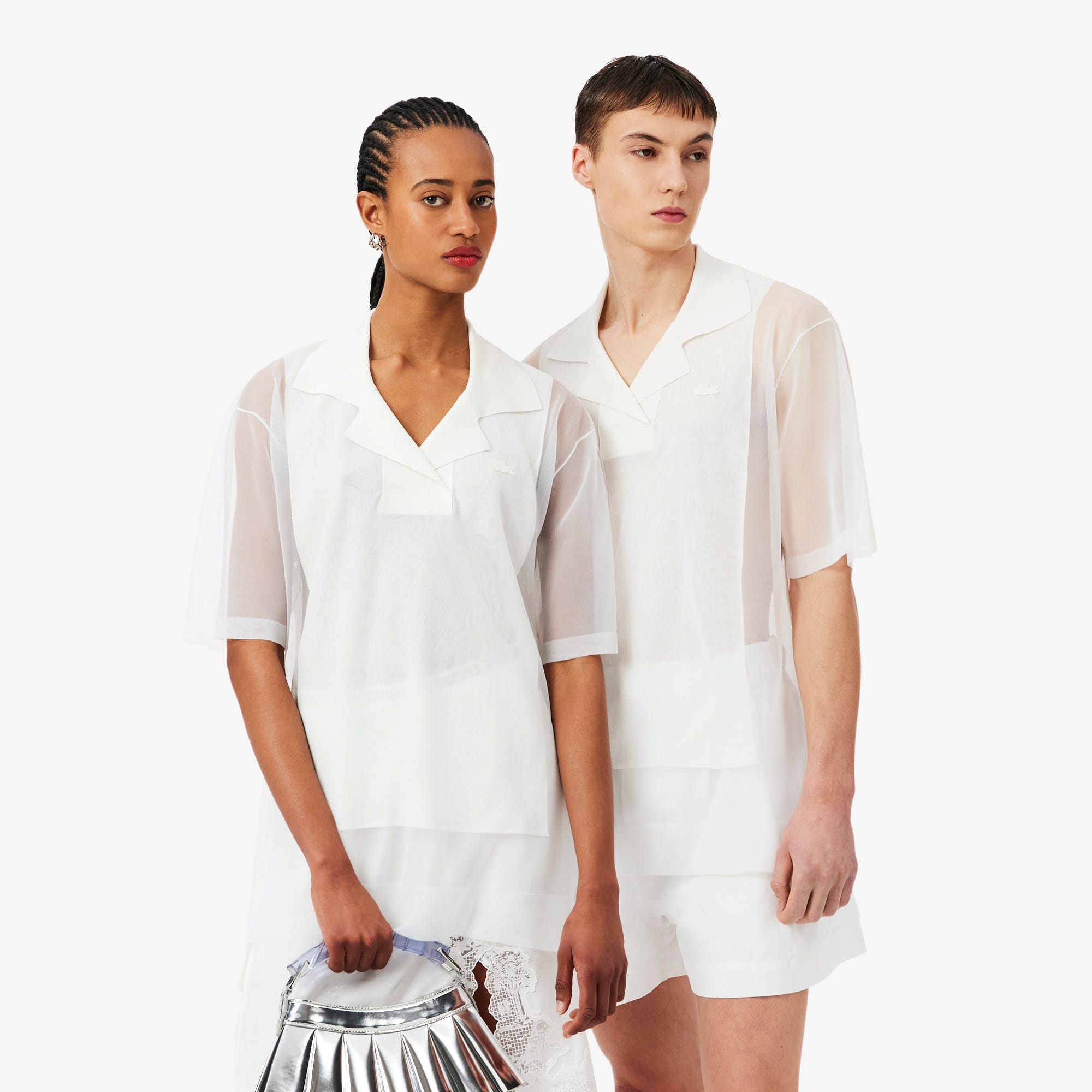 Runway Loose Fit Sheer Knit Piqué Polo Shirt - undefined - New In