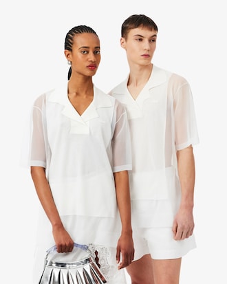 Runway Loose Fit Sheer Knit Piqu&eacute; Polo Shirt