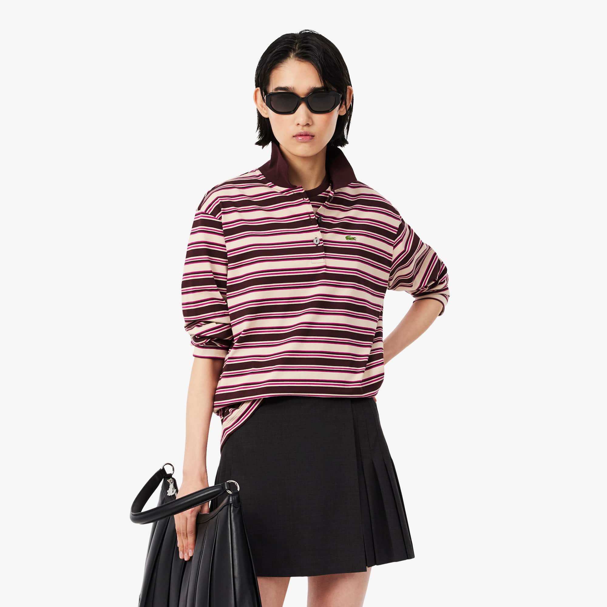 Oversized Striped Long Sleeved Polo Shirt
