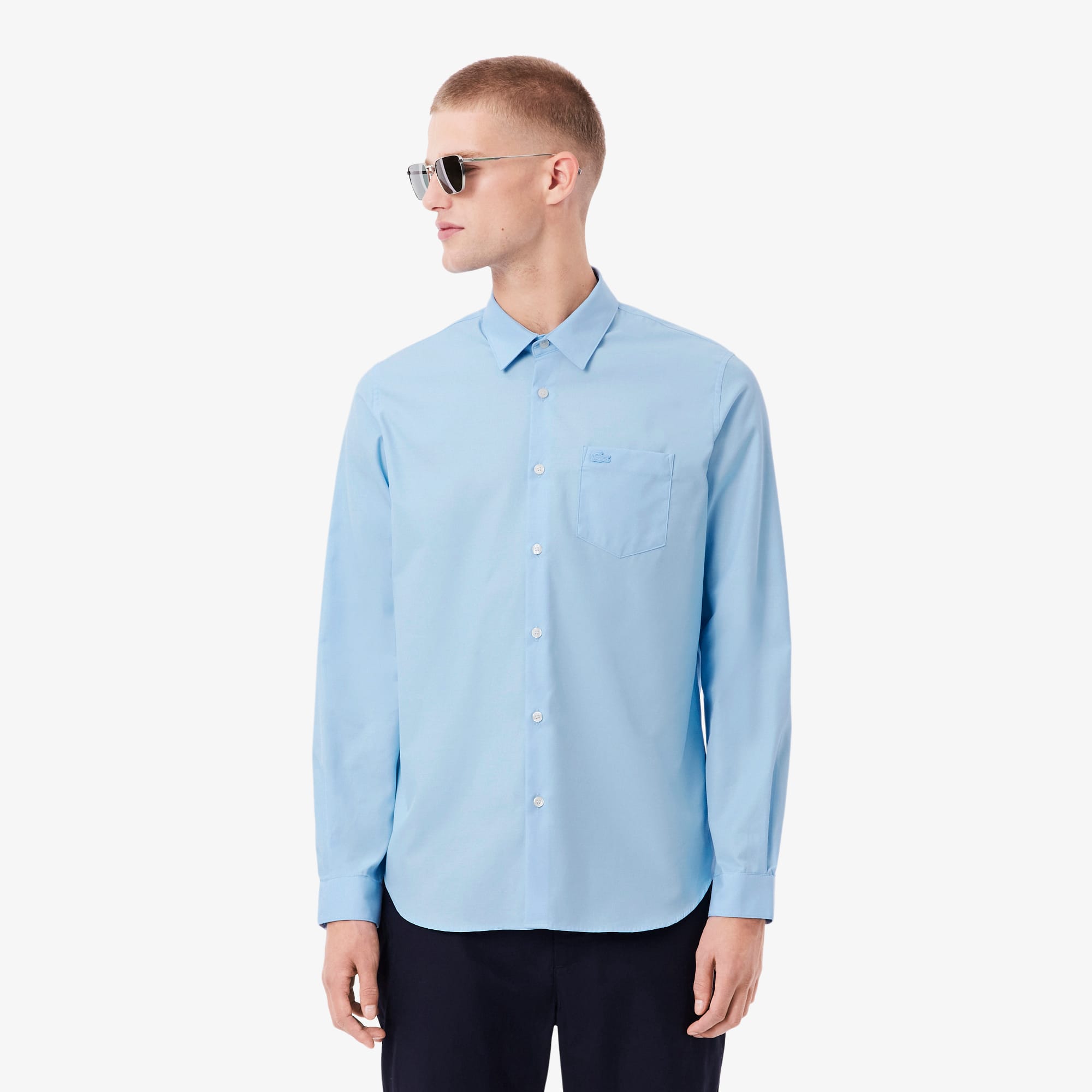 Lacoste Camisa de Corte Regular de Algodón para Hombre Azul