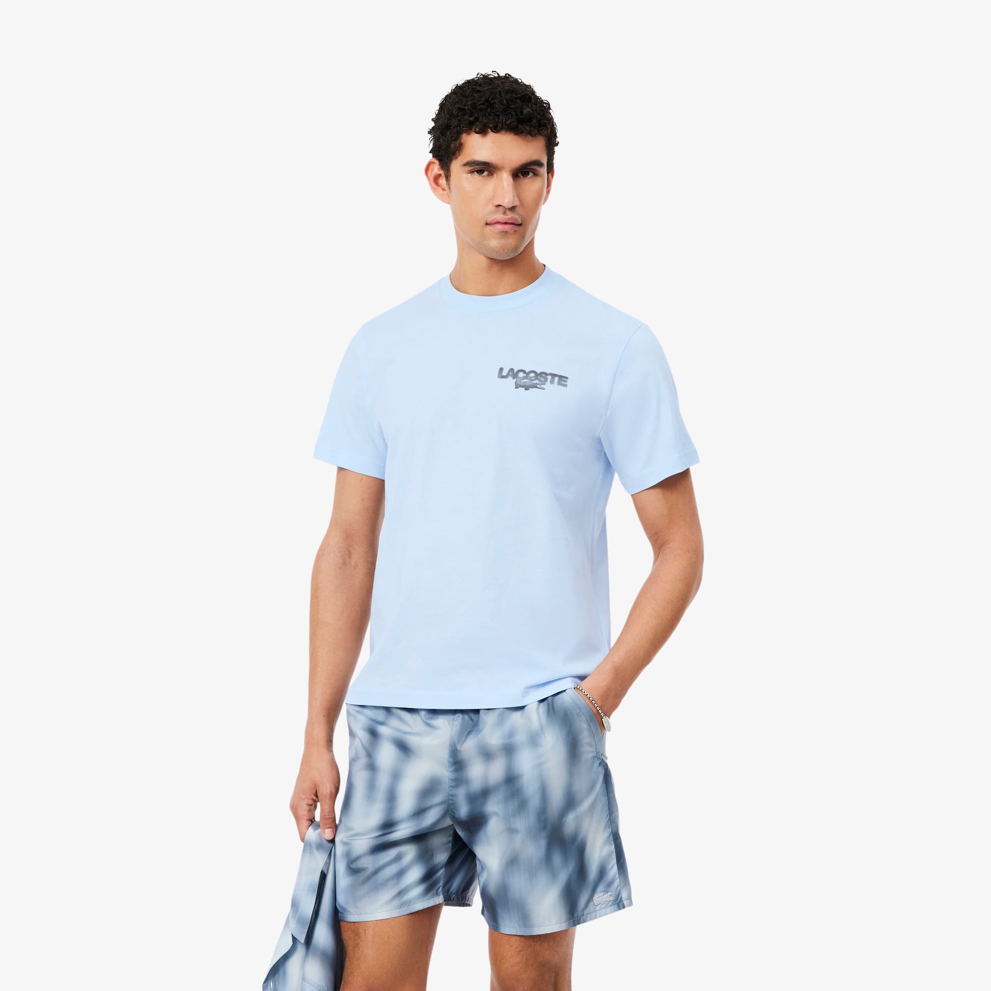Lacoste Playera de Tejido Jersey con Estampado de Tenis Azul
