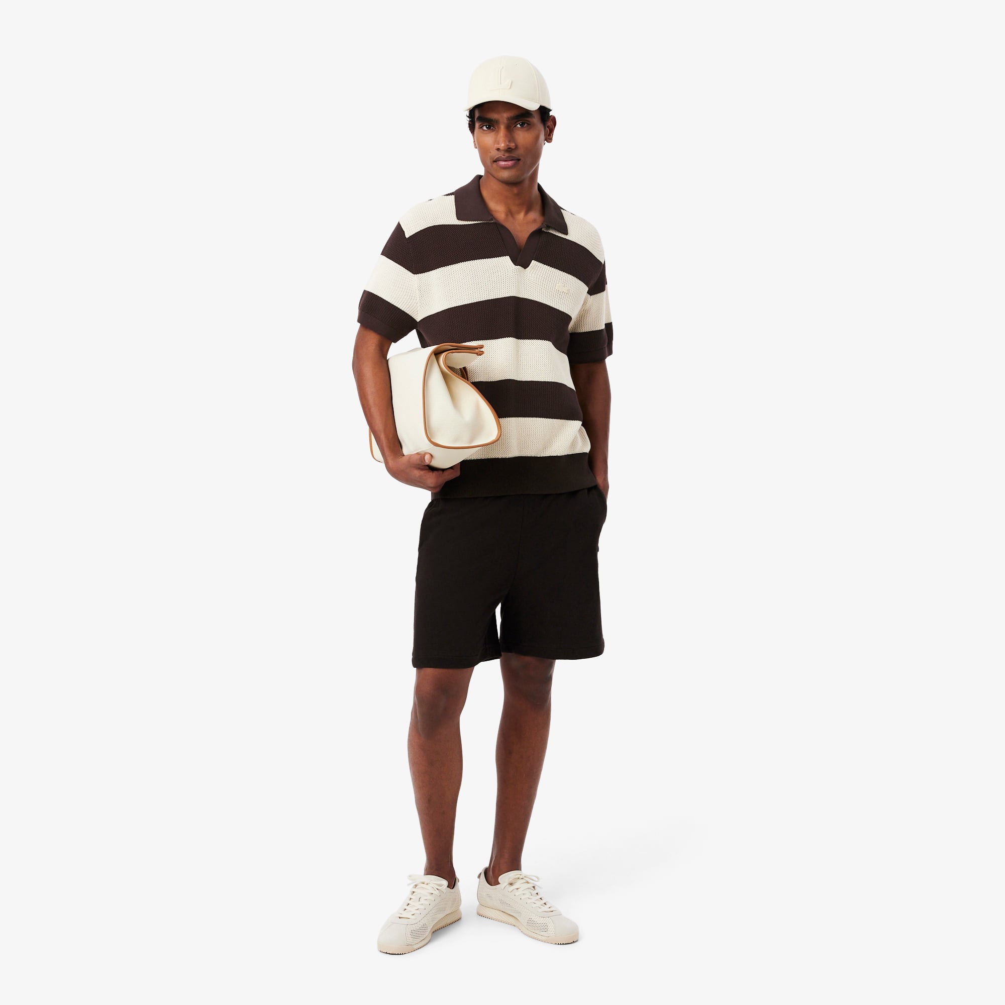 Short Sleeved Striped Polo Collar Sweater - Sweaters & Sweatshirts
