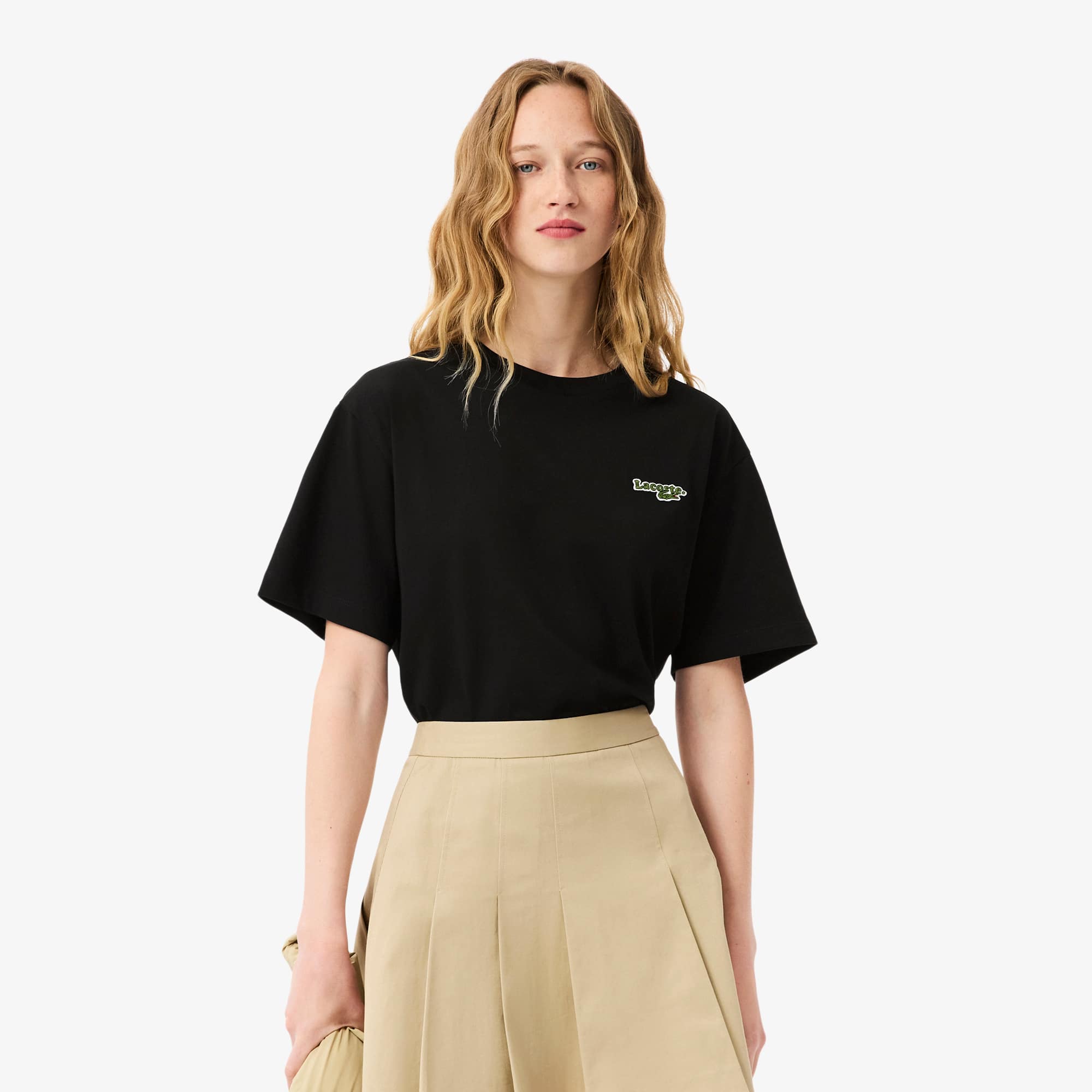 Lacoste Women's Oversized Short Cut Cotton Logo T-shirt - 40 In Black