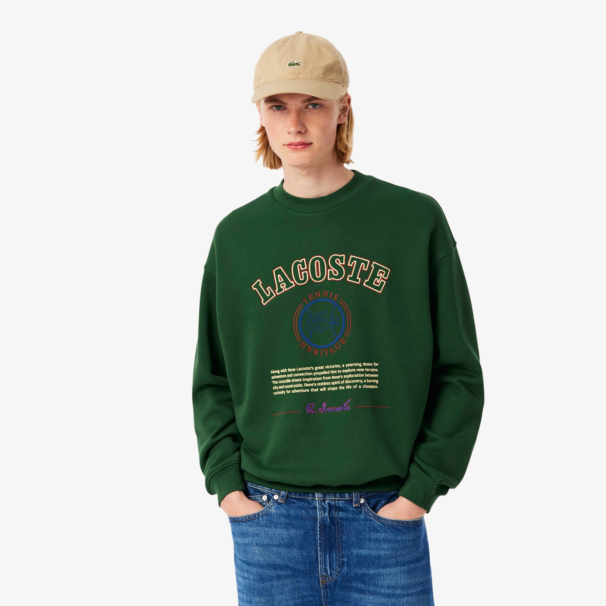 Lacoste Men's Heritage Embroidery Fleece Sweatshirt - M - 4 In Green