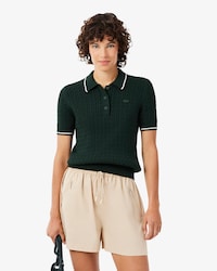 Striped Cable Knit Polo Collar Sweater