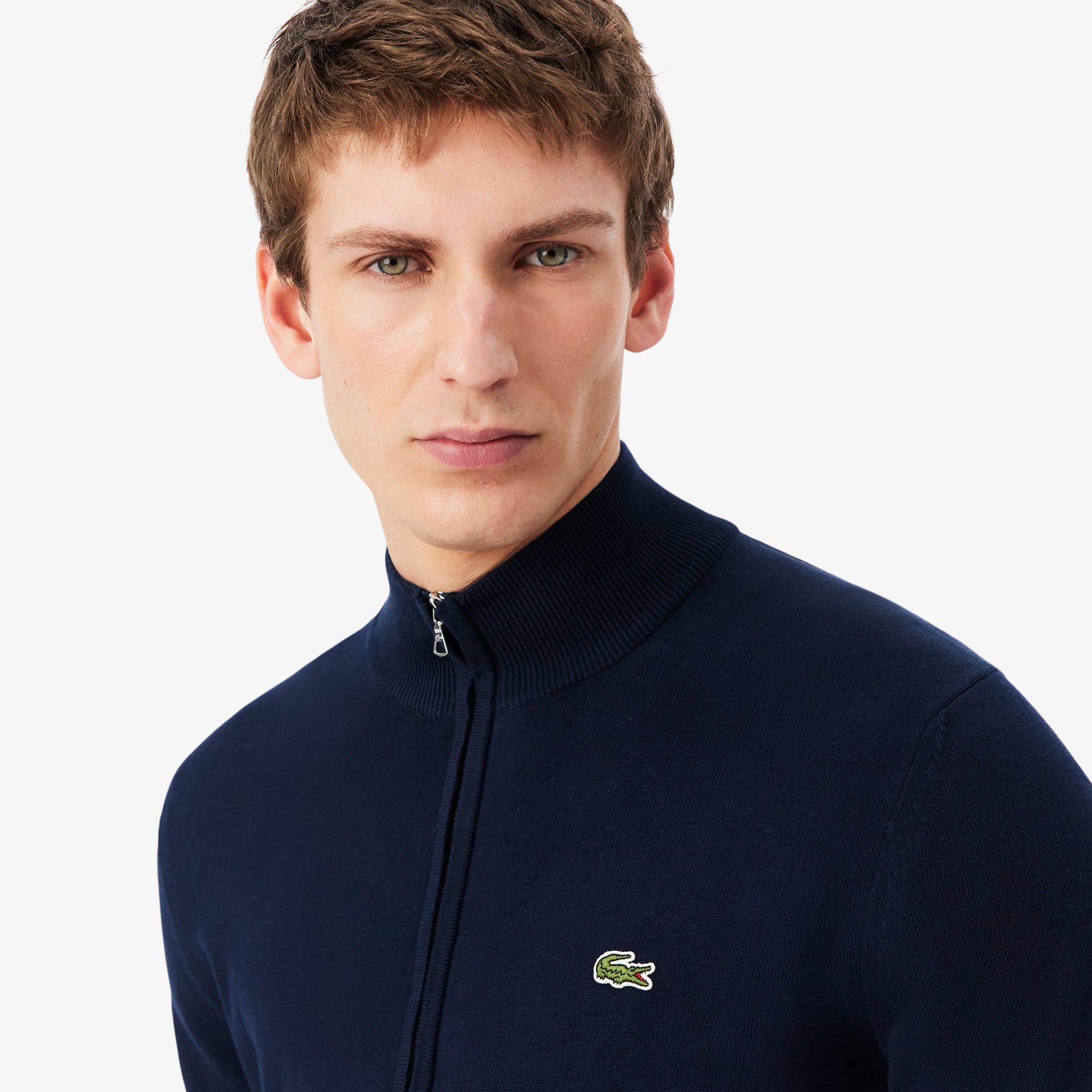 Men's Zip-Up High-Neck Cotton Sweater - Sweaters & Sweatshirts