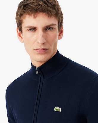 Men's Zip-Up High-Neck Cotton Sweater
