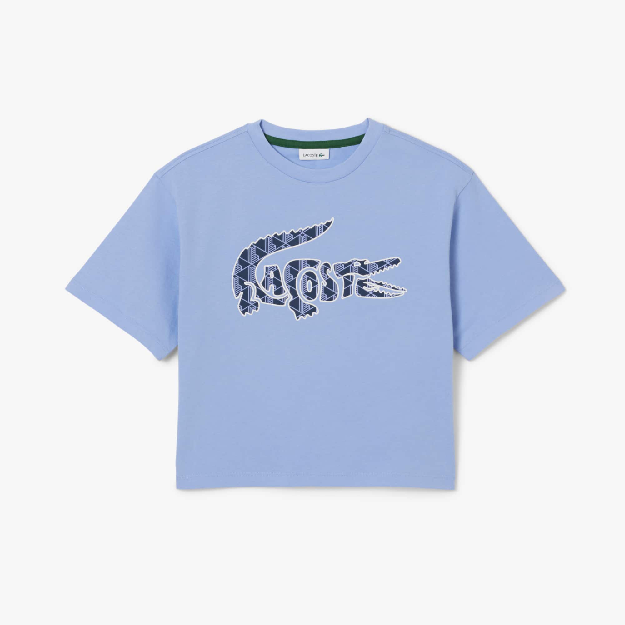 Lacoste Girls' Monogram Print Cotton T-shirt - 12 Years In Blue