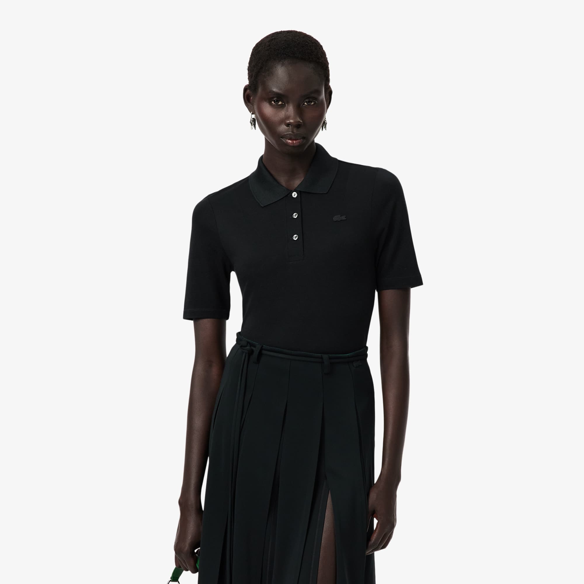 Lacoste Runway Slim Fit Silk Mini-piqué Polo Shirt - 38 In Black