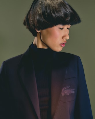 Women's Embroidered Logo Slim Fit Wool Blazer