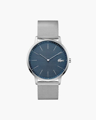 Men's Moon Watch with Stainless Steel Mesh Band Strap and Blue Dial