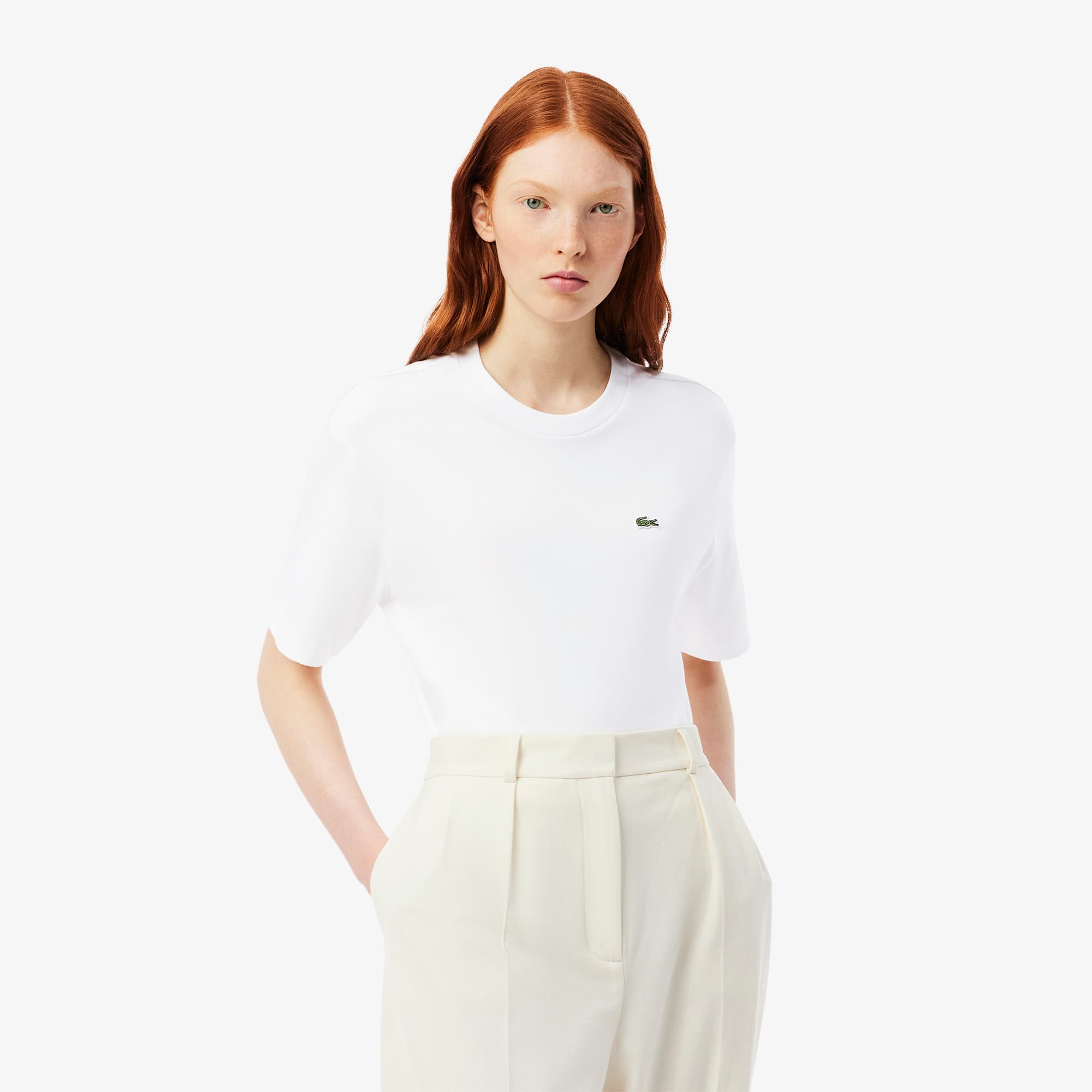 Lacoste Women's Relaxed Fit Soft Cotton T-shirt - 38 In White