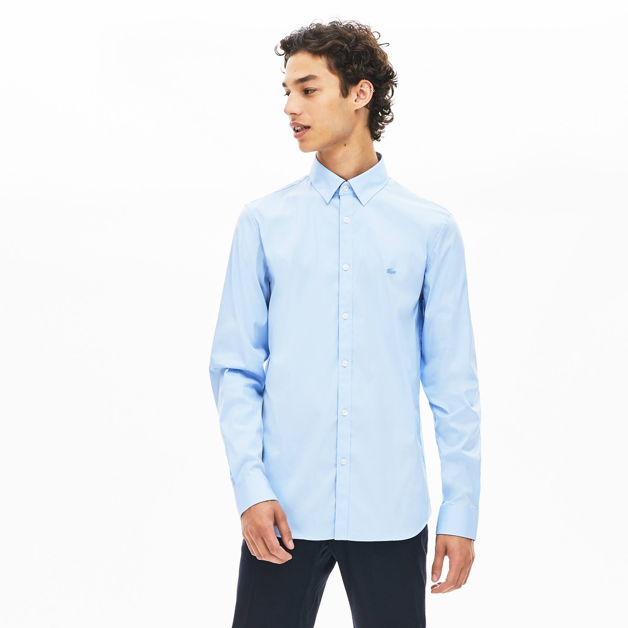 lacoste men's slim fit stretch cotton poplin shirt