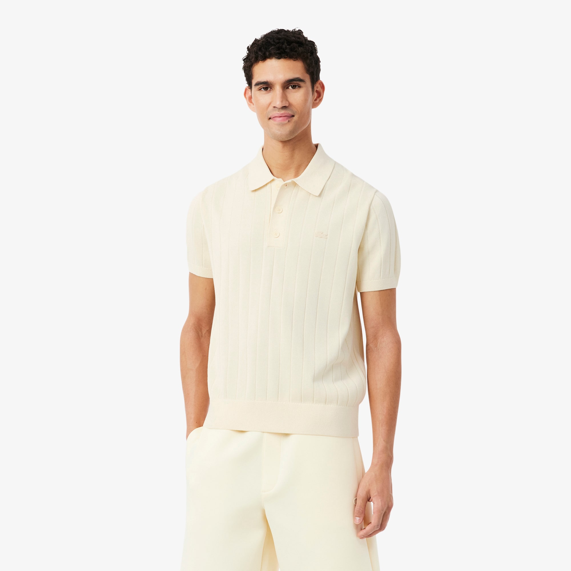 Fluid Ribbed Knit Polo Collar Sweater - Sweaters & Sweatshirts