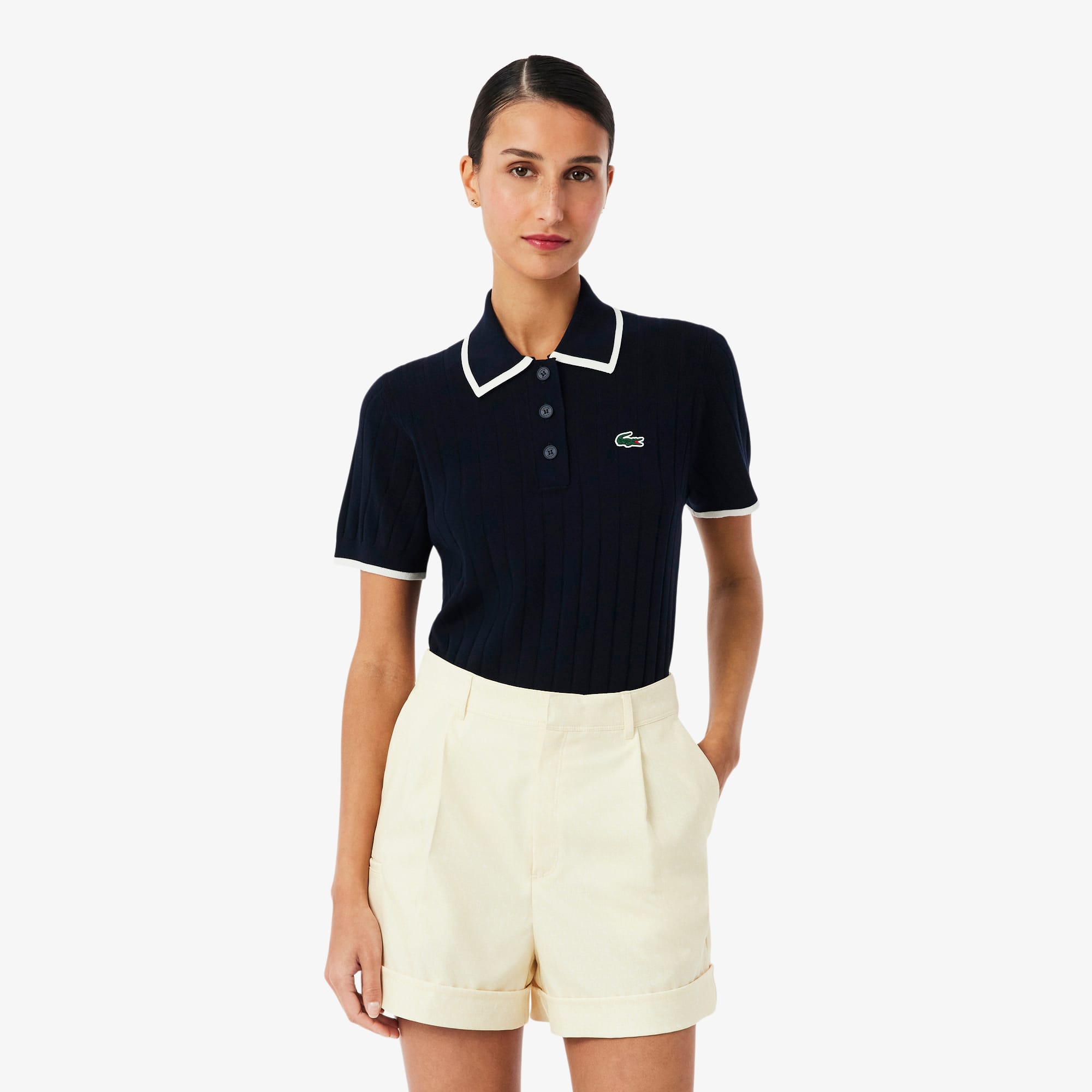 Lacoste Women's Short Sleeve Polo Collar Golf Sweater