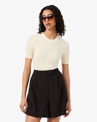 Women's Short Sleeve Merino Wool Rib Knit Sweater