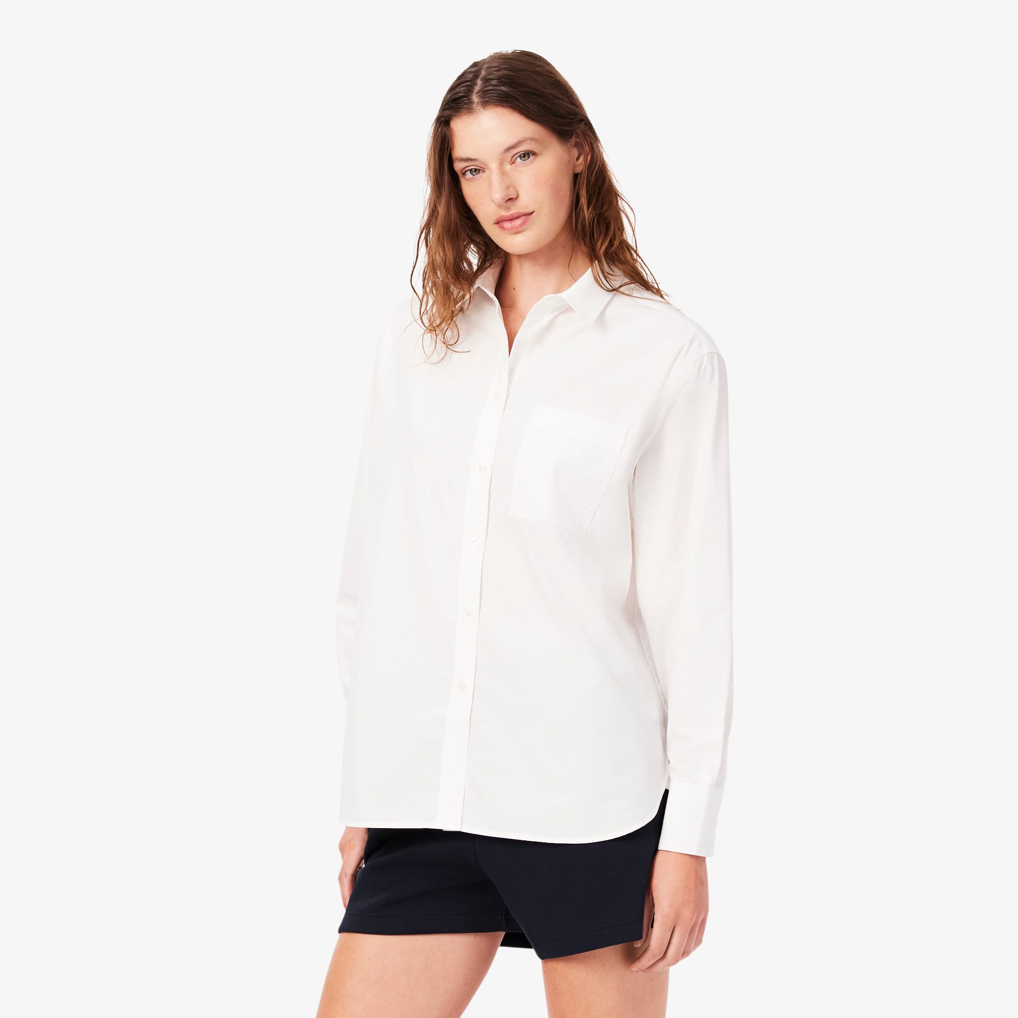 Lacoste Camisa Oversized de Algodón y Popelina Blanco