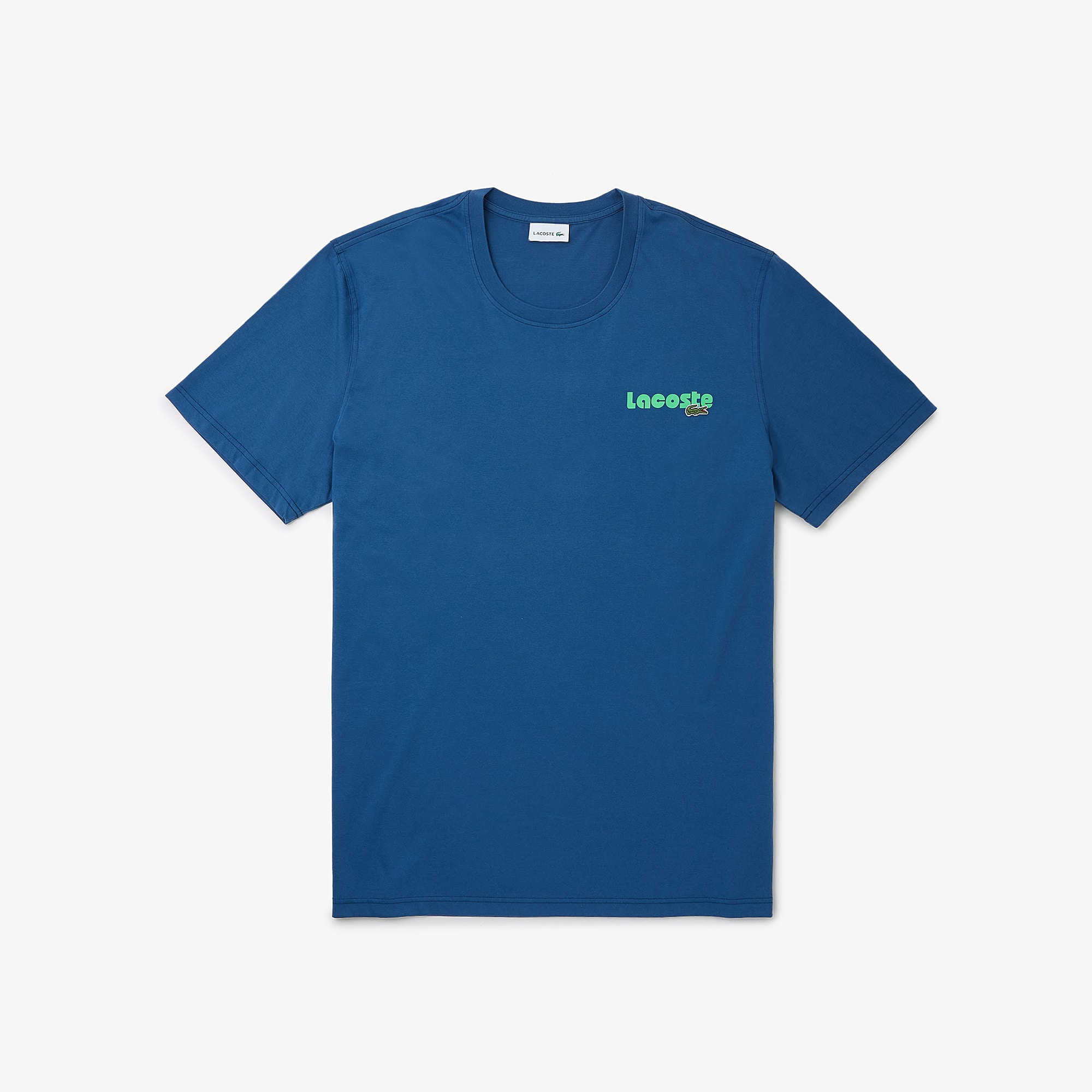 Lacoste Washed Effect Print T-shirt – Plus Size – Tall - 2xl Tall In Blue