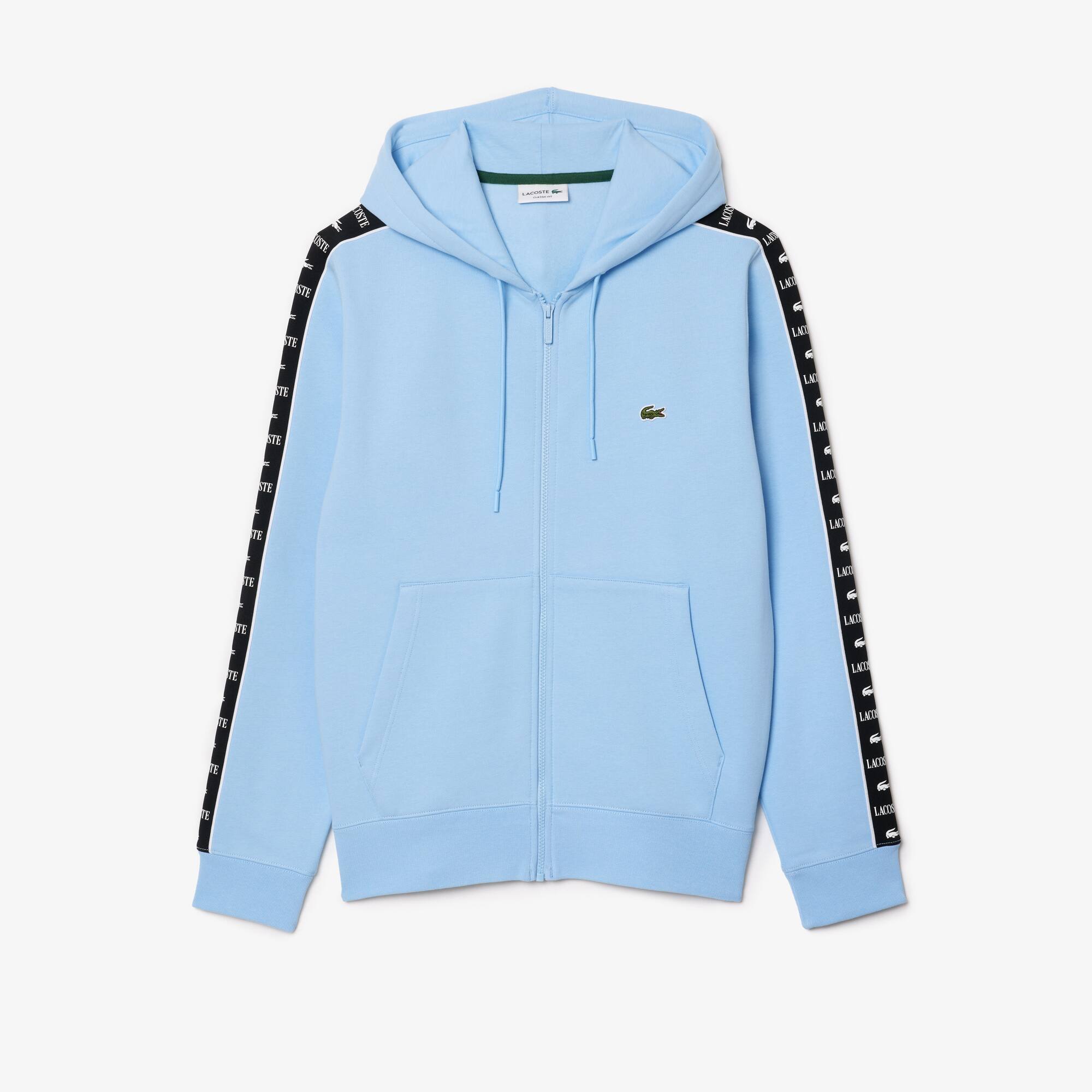 水色 1908 Lacoste zip up sports jacket Men's Logo Stripe Zip-Up Sweatshirt - Sweaters & Sweatshirts