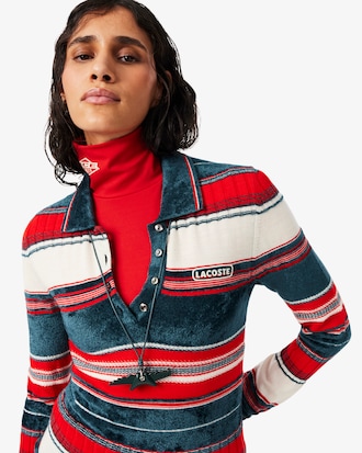 Runway Textured Striped Polo Collar Sweater