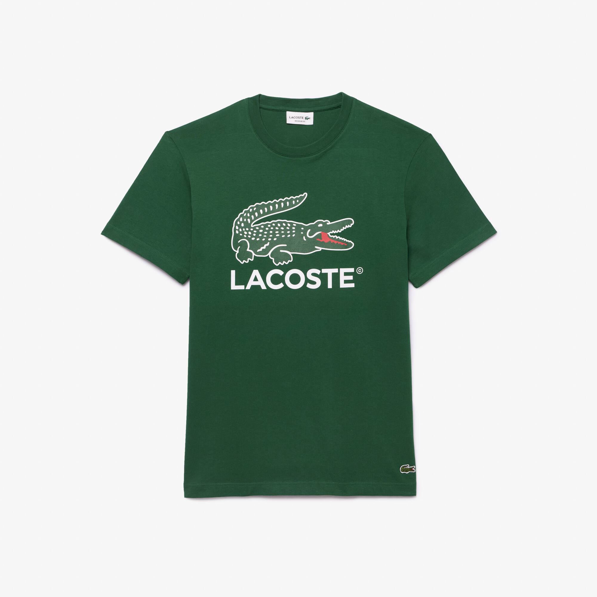 Lacoste Men's Signature Print Cotton T-shirt - Xl - 6 In Green