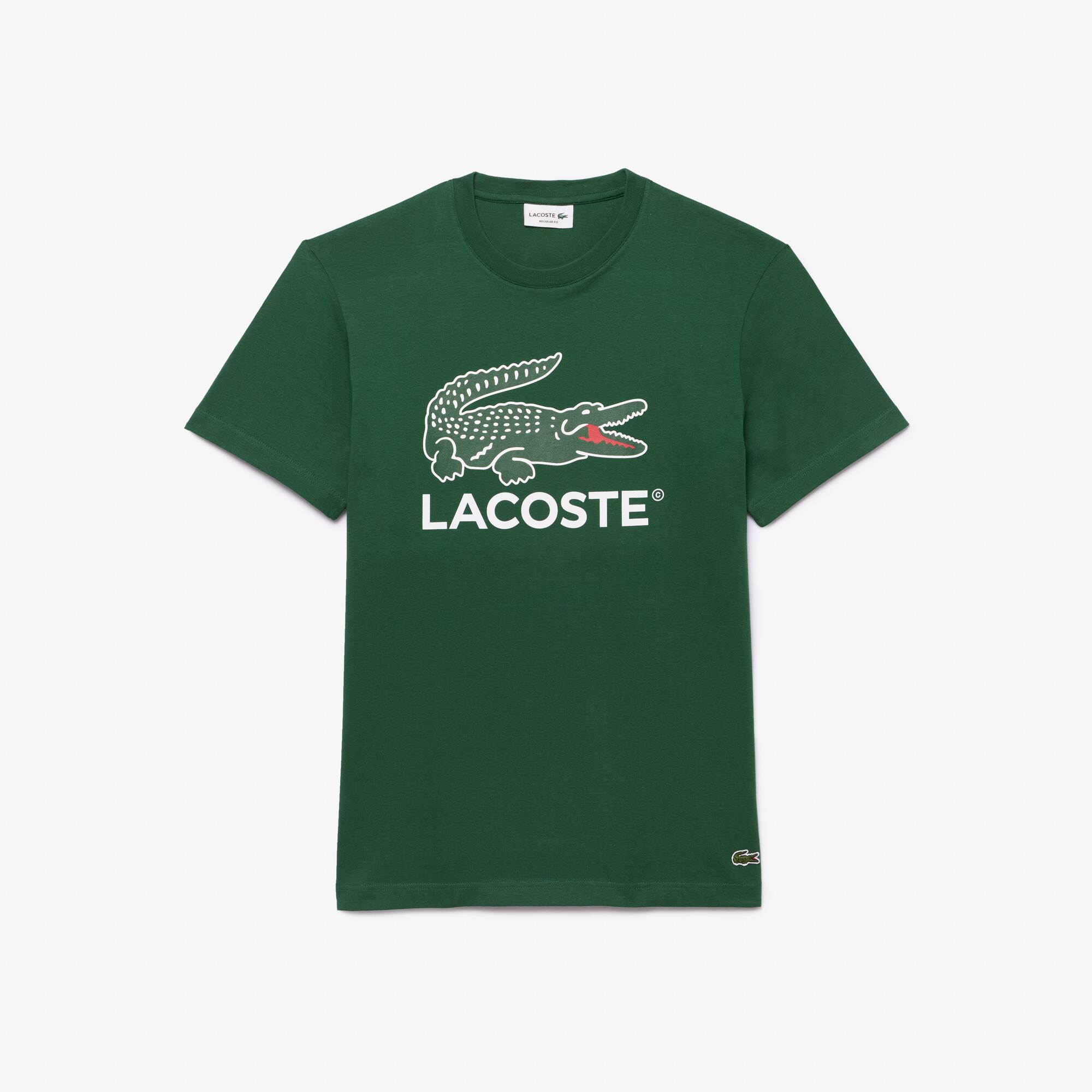 Shop Lacoste Men's Cotton Jersey Signature Print T-shirt - M - 4 In Green